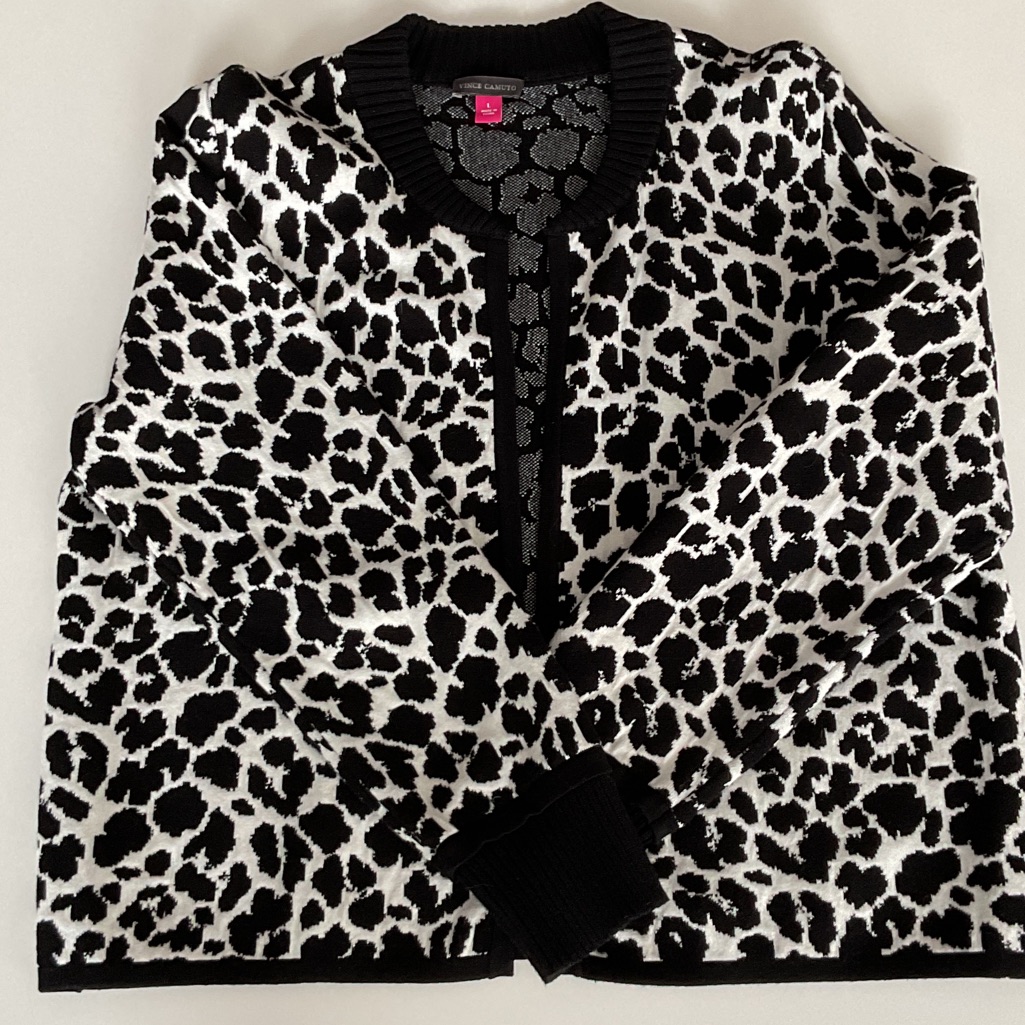 Vince Camuto Leopard Print Black And White Women's Sweater